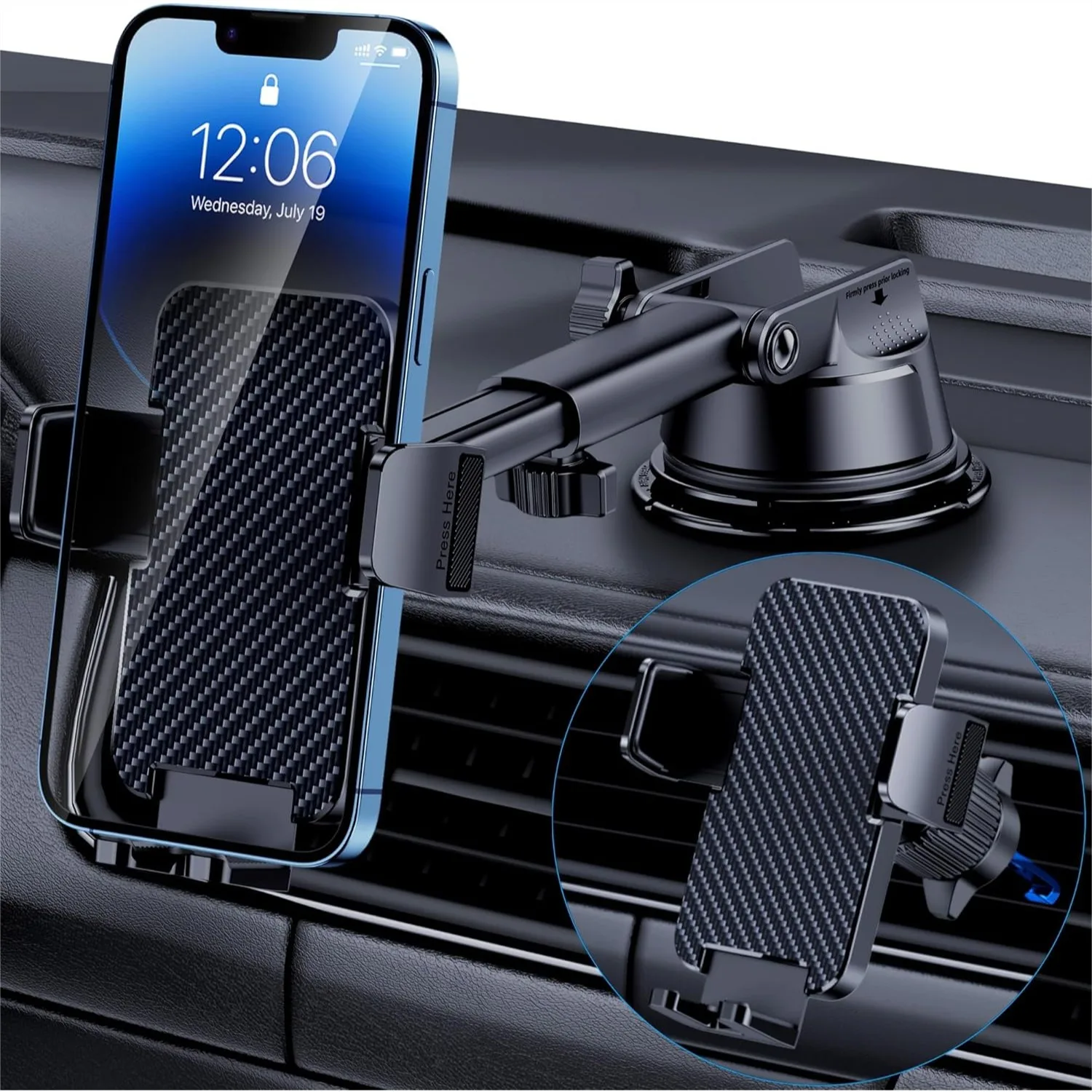 

Car Phone Holder with Strong Suction Cup for Dashboard Windshield Air Vent Hands-Free for iPhone Android