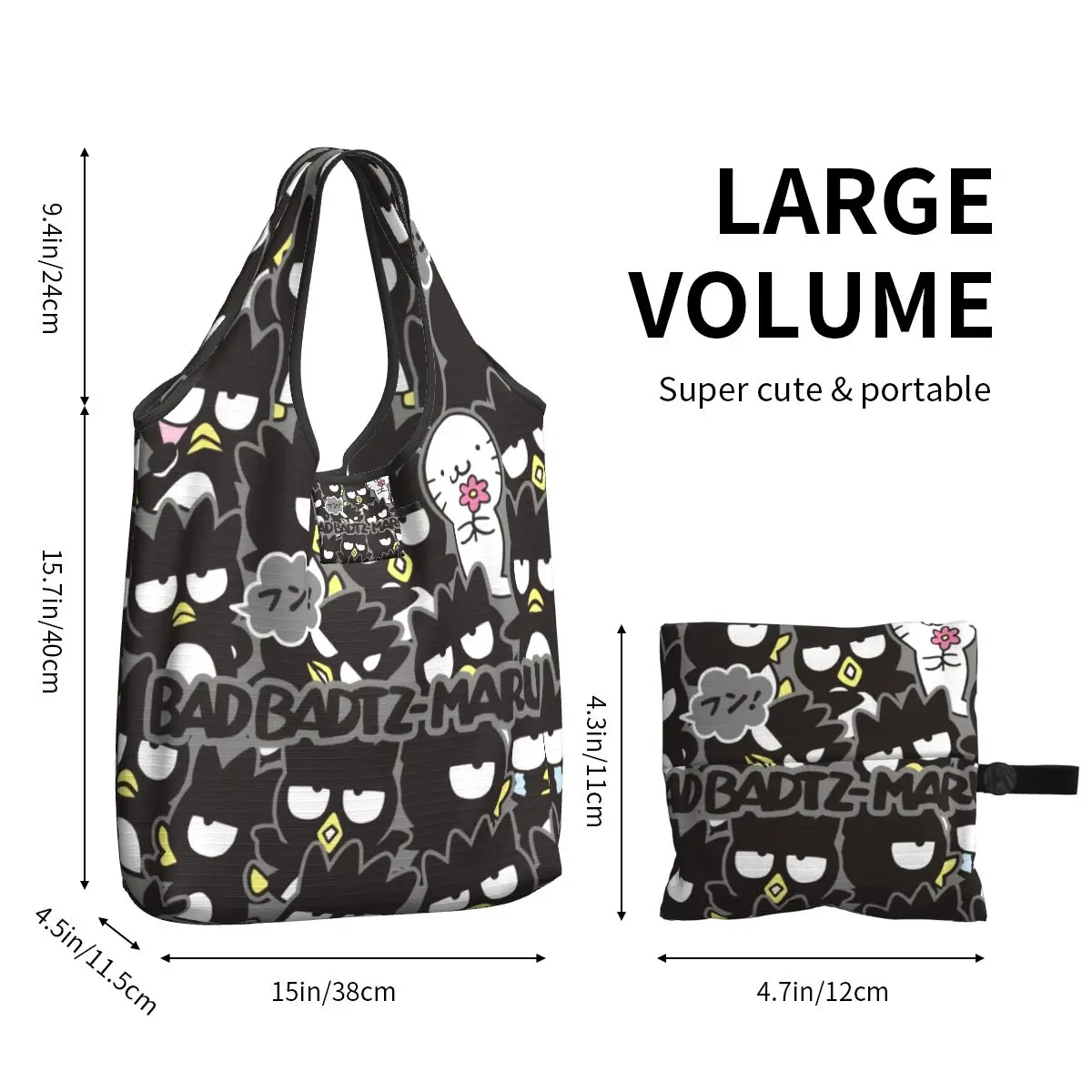 Custom Reusable BAD Badtz-Maru Sanrio Cartoon XO Child Shopping Bag Women Tote Bag Portable Groceries Shopper Bags