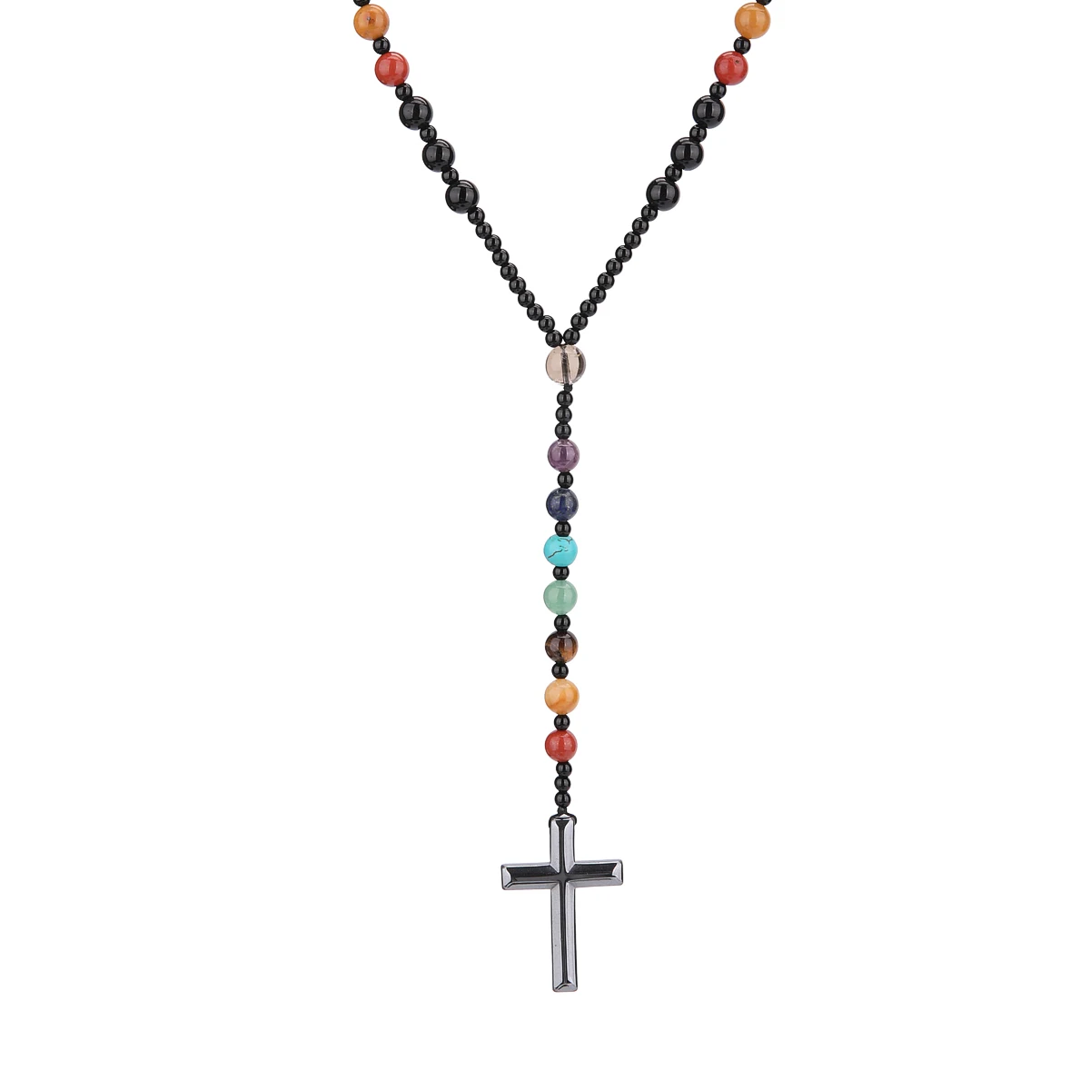 8mm colorful Beads Chakra Cross Pendant Necklace for Men and Women Jewelry Gift