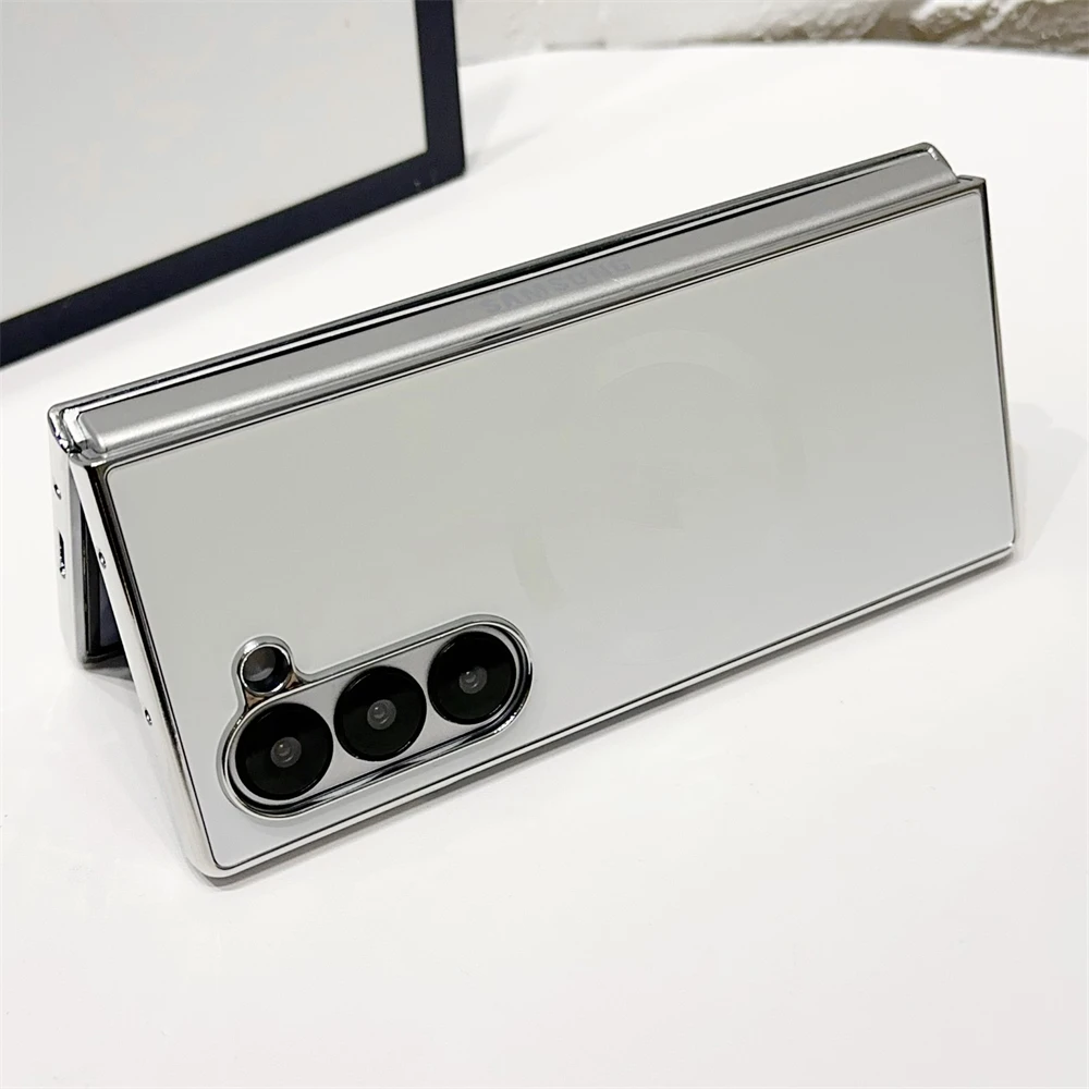 삼성 갤럭시 Z 폴드 7 6 5 4 3용 마그네틱 무선 충전 폰 케이스, 고급 도금 무광택 마감, 충격 방지 백 커버