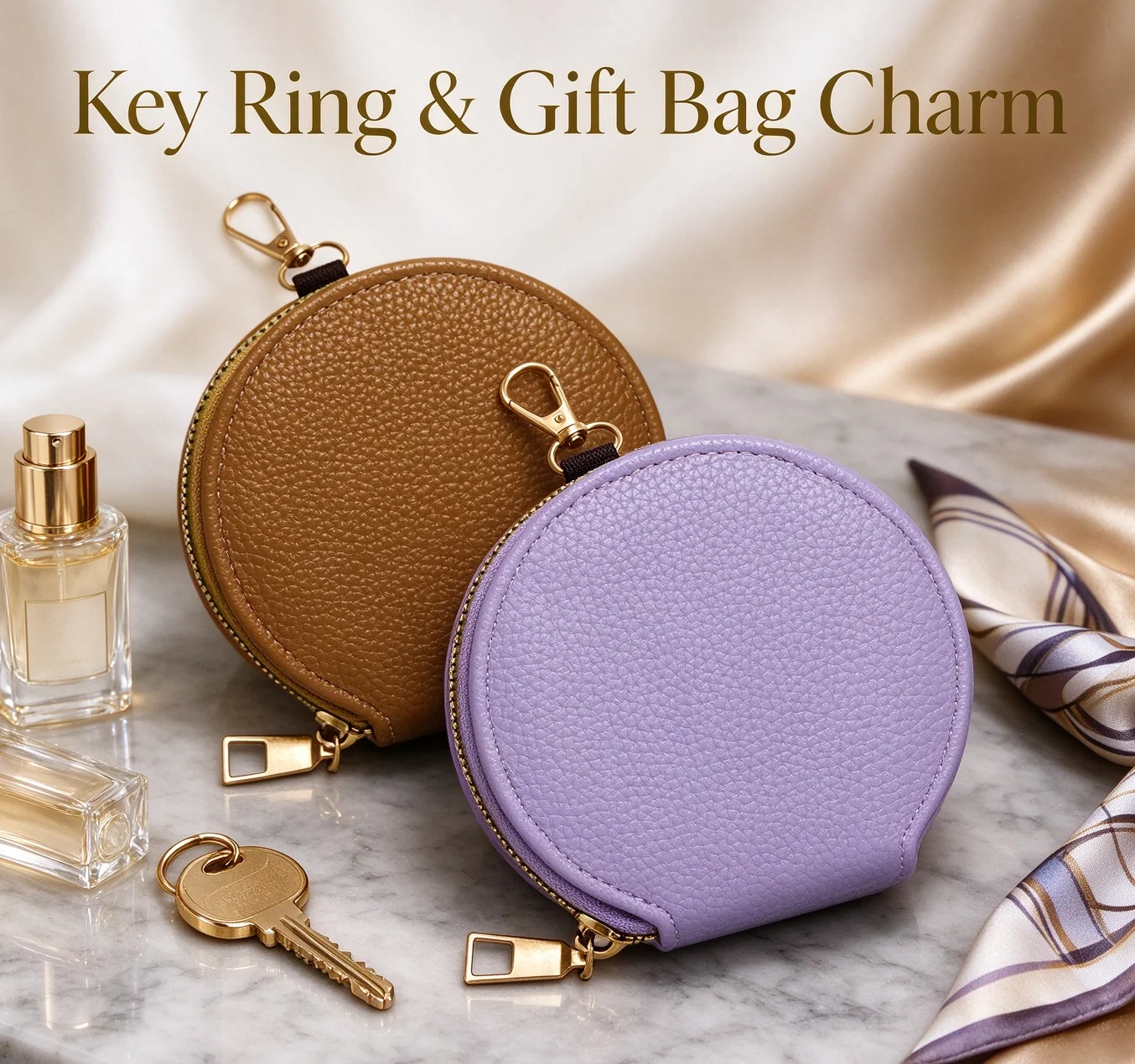 PU Leather Litchi Grain Coin Purse with Key Ring as Keychain Pendant for Gift Bag Charm Small Storage Pouch for Earphone Cards