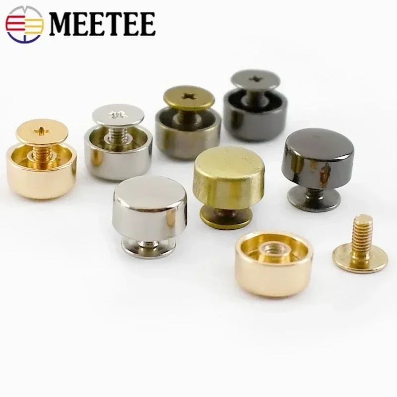 10/20/50pcs Meetee 10mm Flat Screw Bag Accessories for Hanbag Bottom Studs Screws Rivets DIY Sewing Hardware Foot Nail Buckles