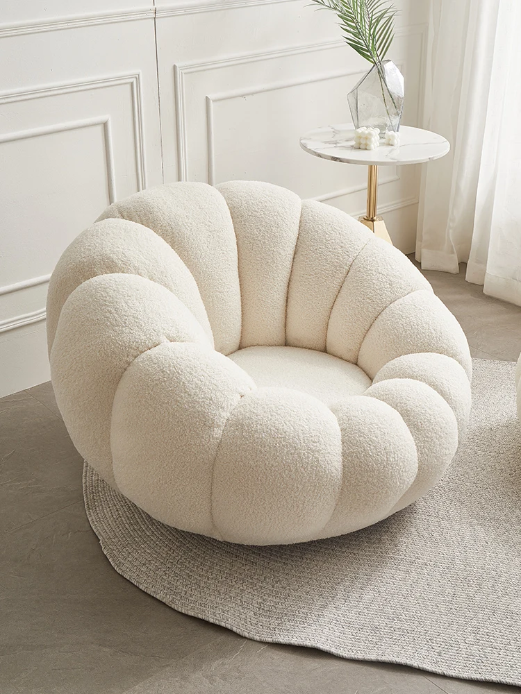 Lazy Sofa Pumpkin Chair Tatami Single Lambswool White Cute Small Couch