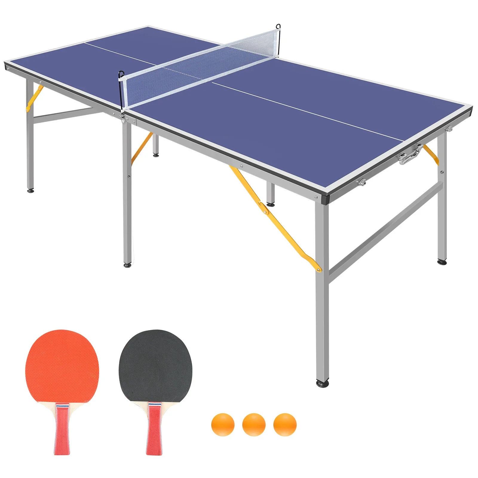 

6ft Mid-Size Table Tennis Table Foldable & Portable Ping Pong Table Set for Indoor & Outdoor Games with Net, 2 Table Tennis Padd