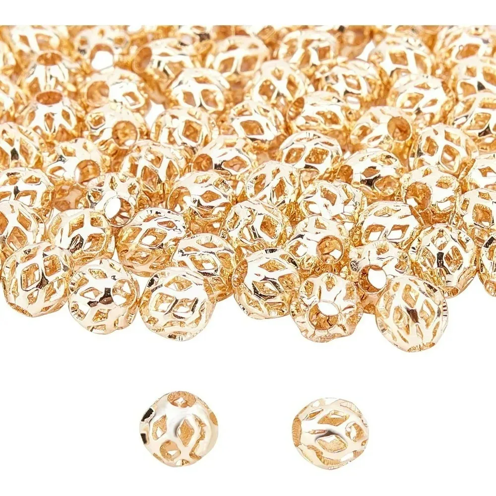 

100pcs 6mm Brass Hollow Beads Filigree Hollow Ball Metal Spacer Beads for DIY Necklace Charm Bracelet Jewelry Making