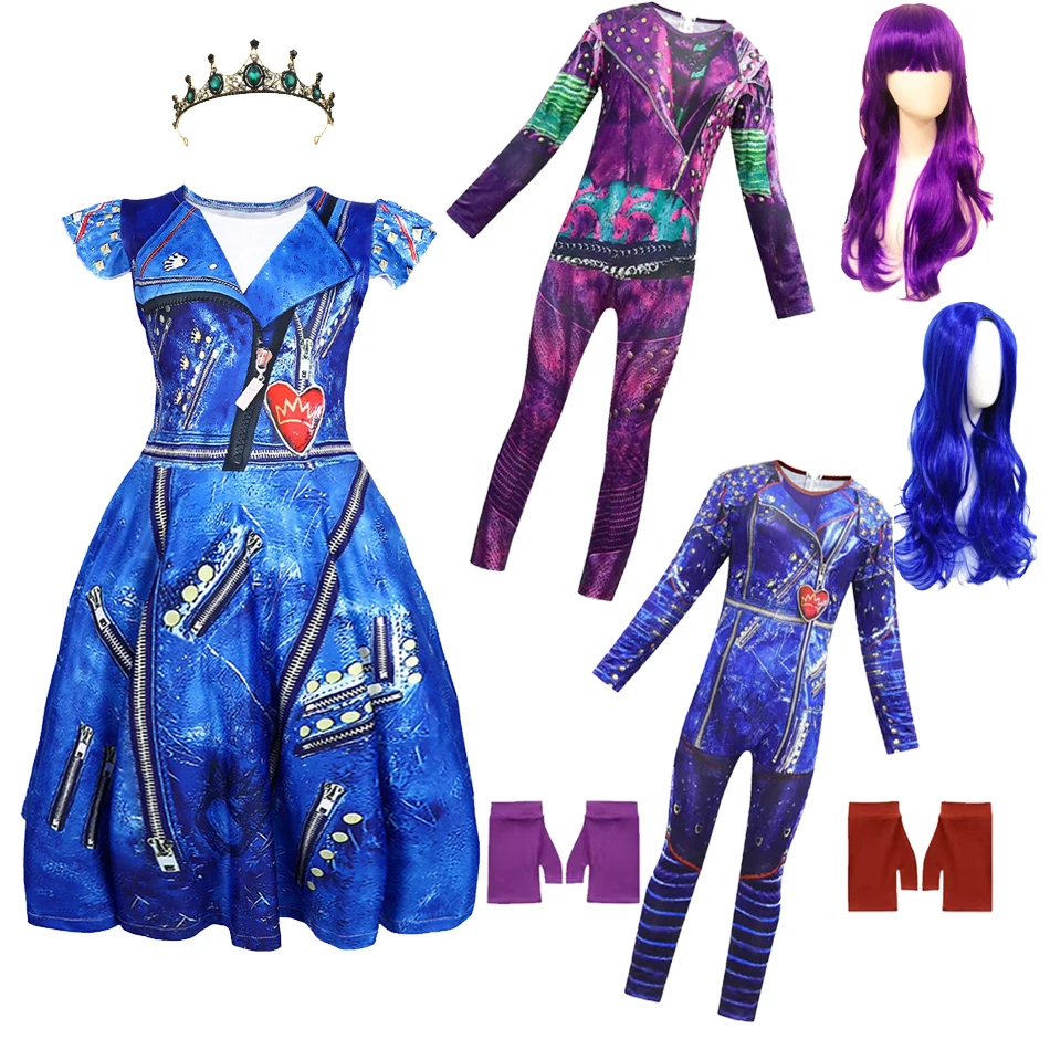 เด็กฮาโลวีนเครื่องแต่งกายสําหรับสาวอะนิเมะ Evie Mal ลูกหลาน 3 คอสเพลย์เสื้อผ้าวิกผมเด็กวันเกิด Carnival Party แฟนซีชุด