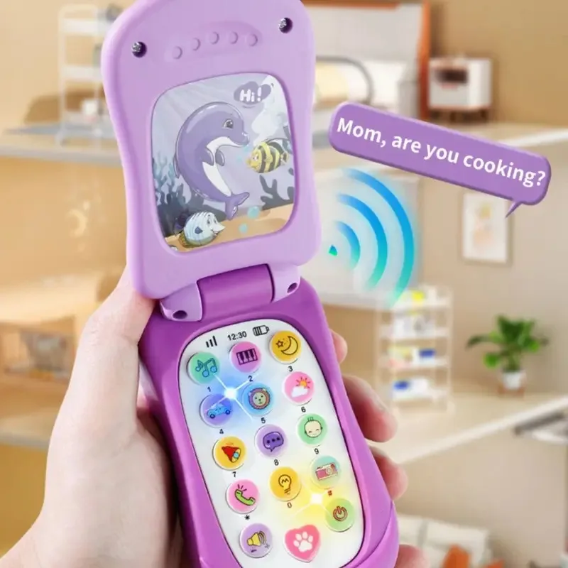 Flip Cover Simulation Mobile Phone Toy Musical Light-Up Flip Phone For Interactive Play view 2
