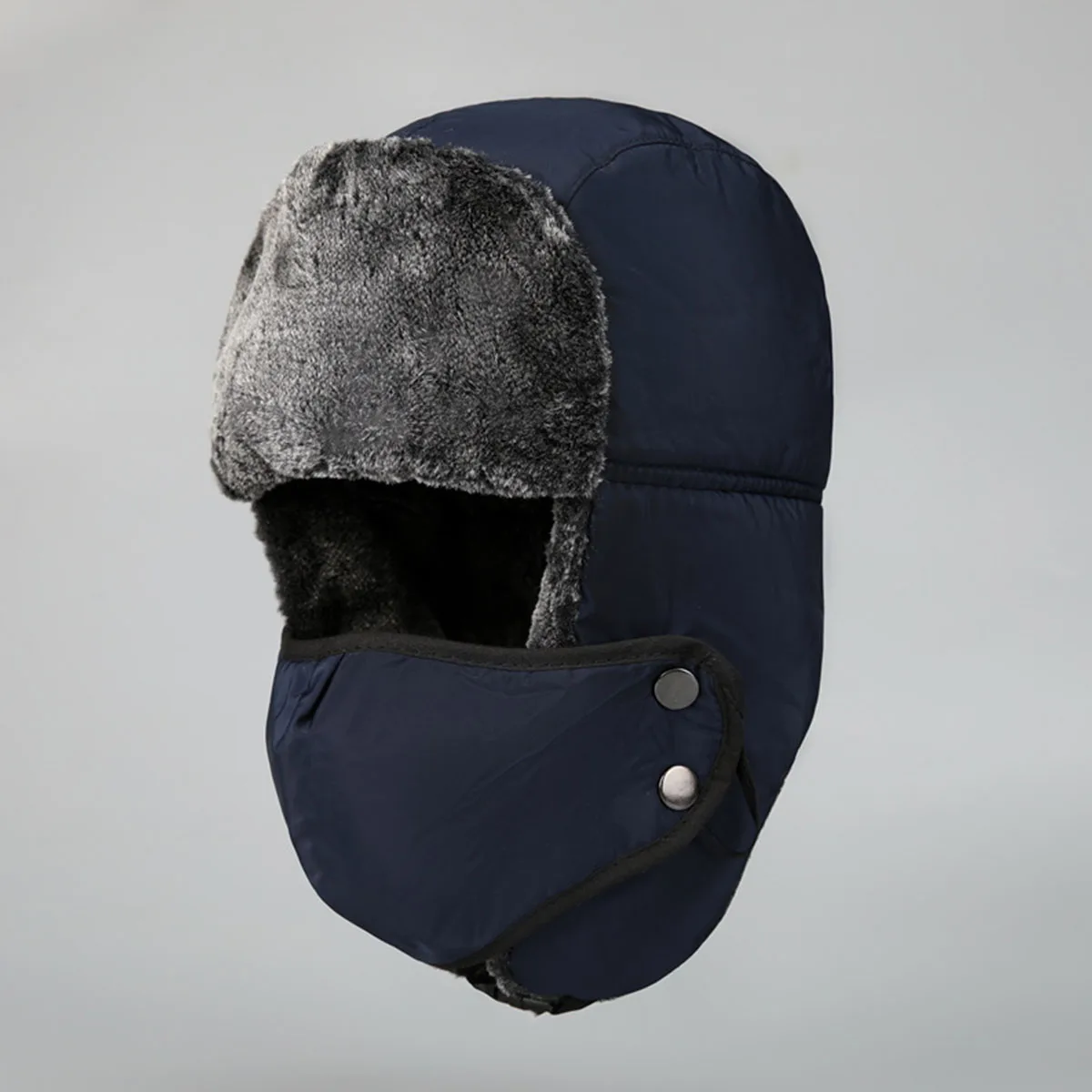 Unisex Grey Trapper Hat with Ear Flaps Winter Russian Style Windproof Grey Faux Fur Russian Ushanka Hat for Men: FurHatWorld.com main image 3