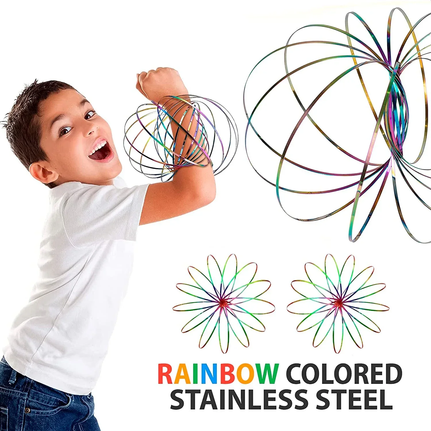 Magic Amazing Flow แหวนสแตนเลส Kinetic เกลียวฤดูใบไม้ผลิ 3D สร้อยข้อมือของเล่นผู้ใหญ่ความเครียดบรรเทา Sensory Arm Slinky โลหะ