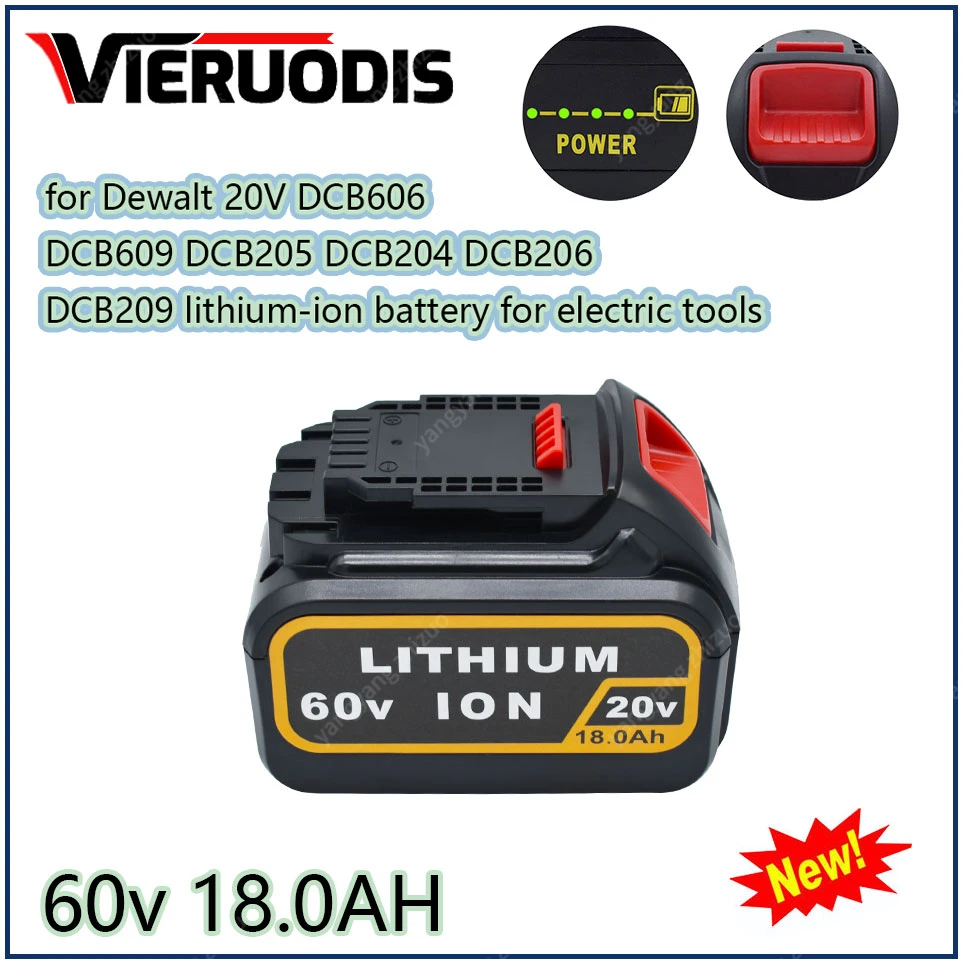 

18.0Ah 20V 60V MAX Replacement Battery for Dewalt DCB606 DCB609 DCB205 DCB204 DCB206 DCB209 Power Screwdriver Tools Batteries