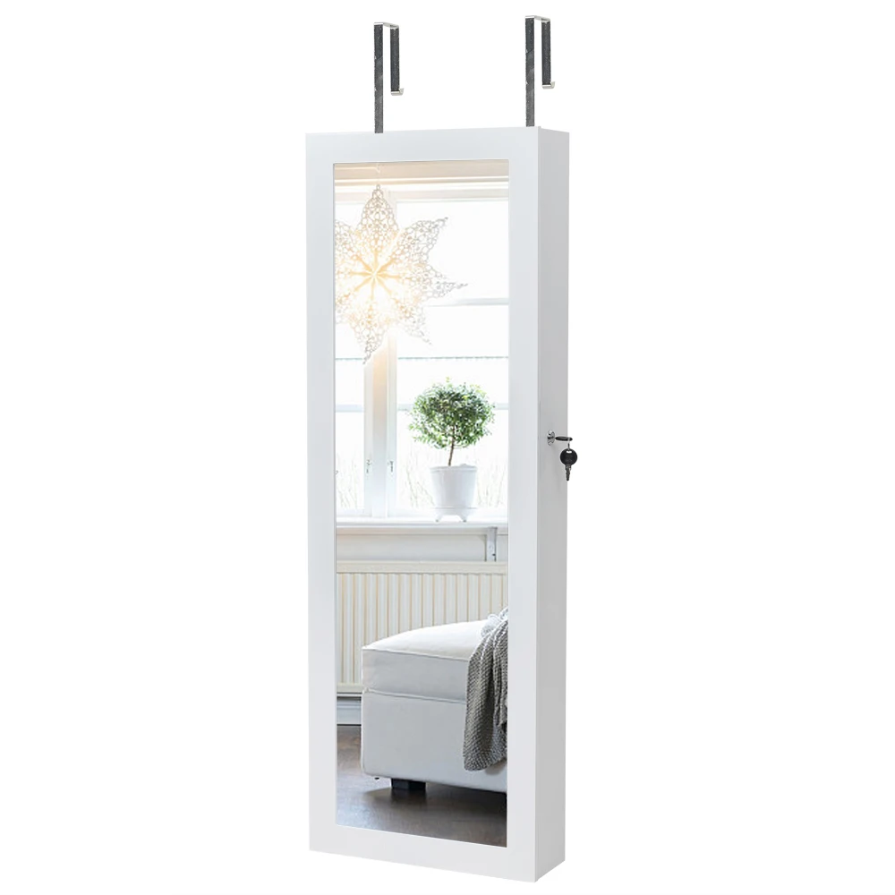 "Étagère murale en bois non entièrement miroir, 3 niveaux avec 2 brochettes de proximité, 17 porte-pinceaux, 95 blanc et miroir intérieur.