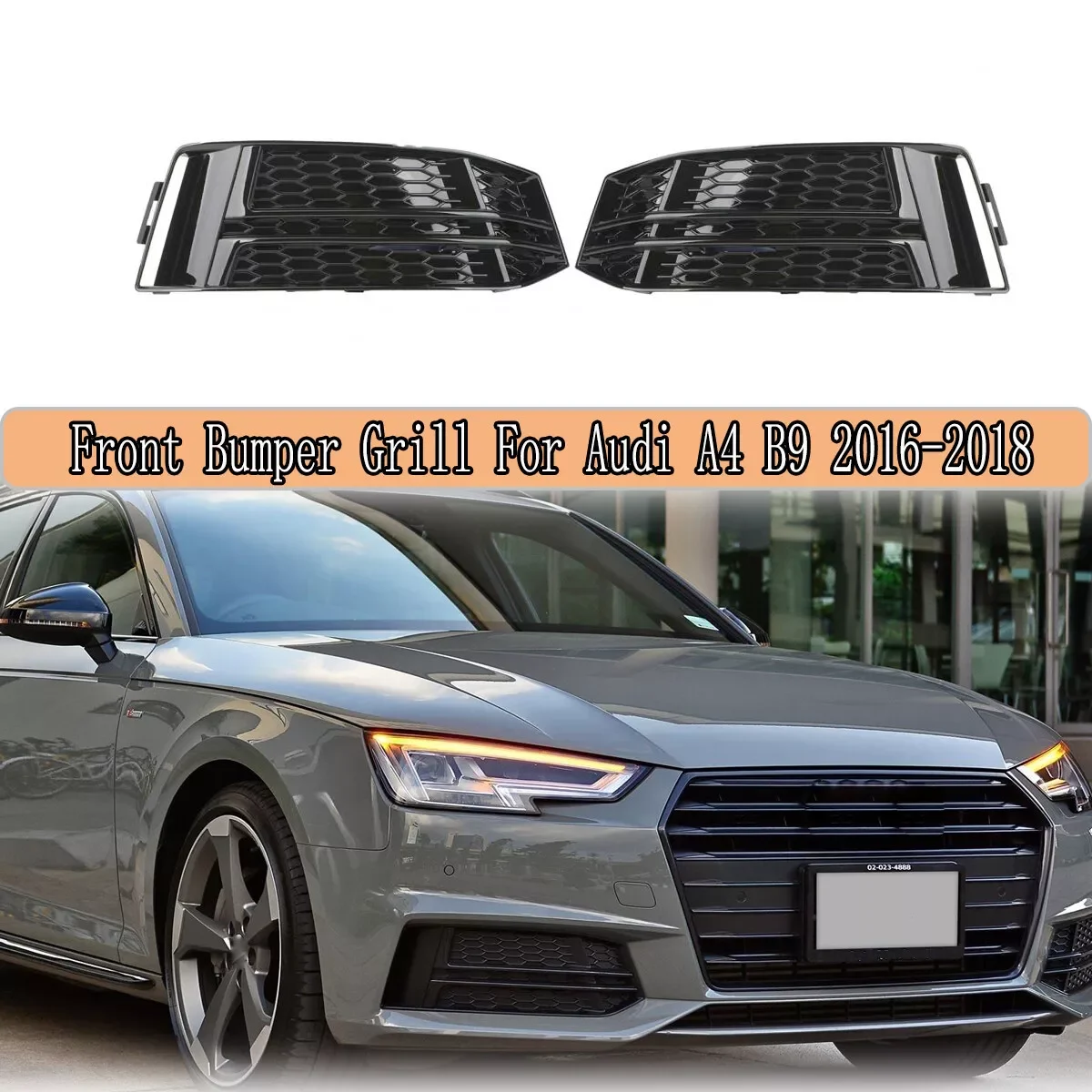 

Car Gloss Black Honeycomb Front Bumper Fog Light Grille Lower Grill Bezel Cover For Audi A4 B9 S-LINE 2016 2017 2018 8W0807681