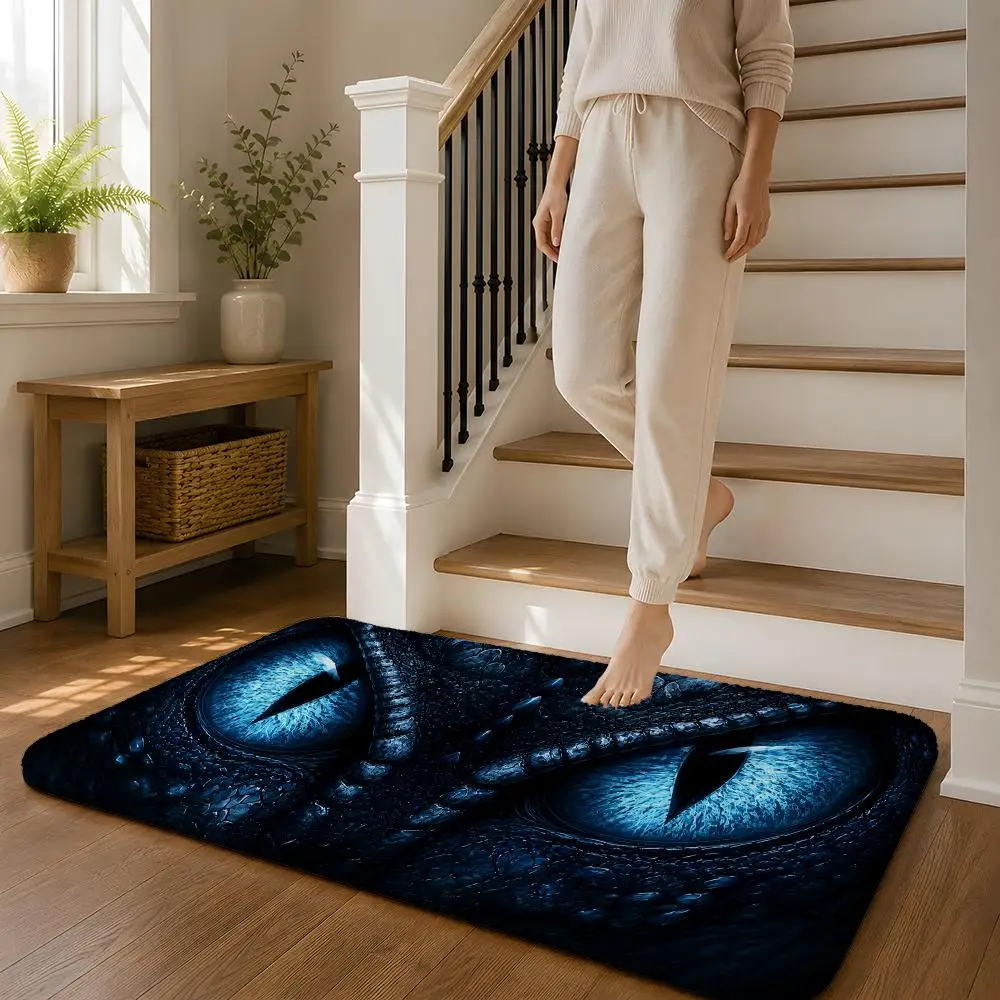 Midnight Dragon Eyes Floor Mat Flannel Rug Non Slip Absorbent Soft Washable For Entryway Hallway Bathroom Kitchen Decor