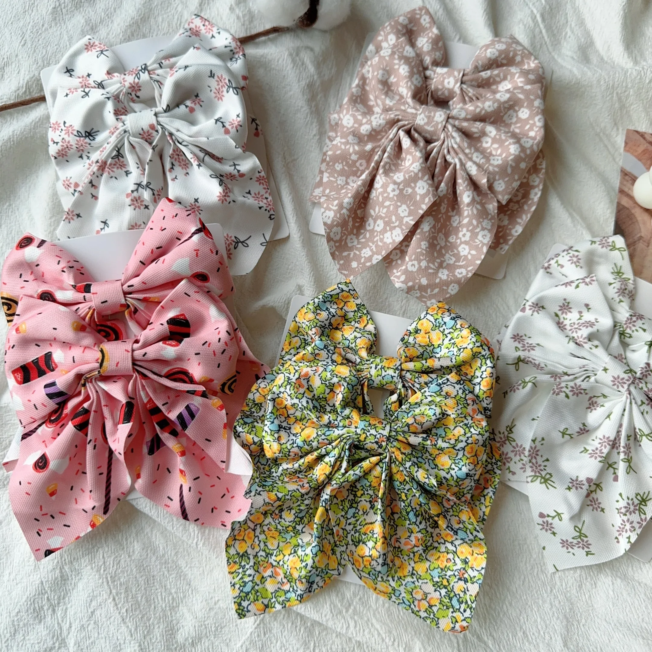 2PC Spring Summer Women Kids New Floral Printed Bows Hair Clip Fresh Cute Hair Pins Barrettes Headwear Girls Hair Accessories