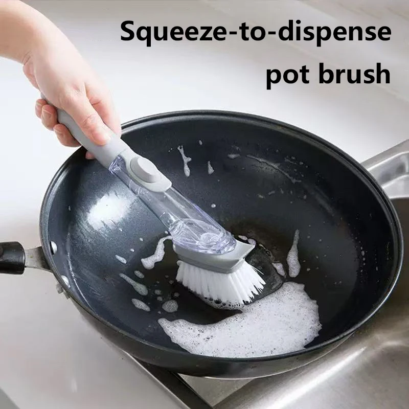 Multifunctional Long Handle Dish Washing Brush Adding Liquid Scrubber Kitchen Pan Cleaning Brush Portable Dishwasher Scrub Tool