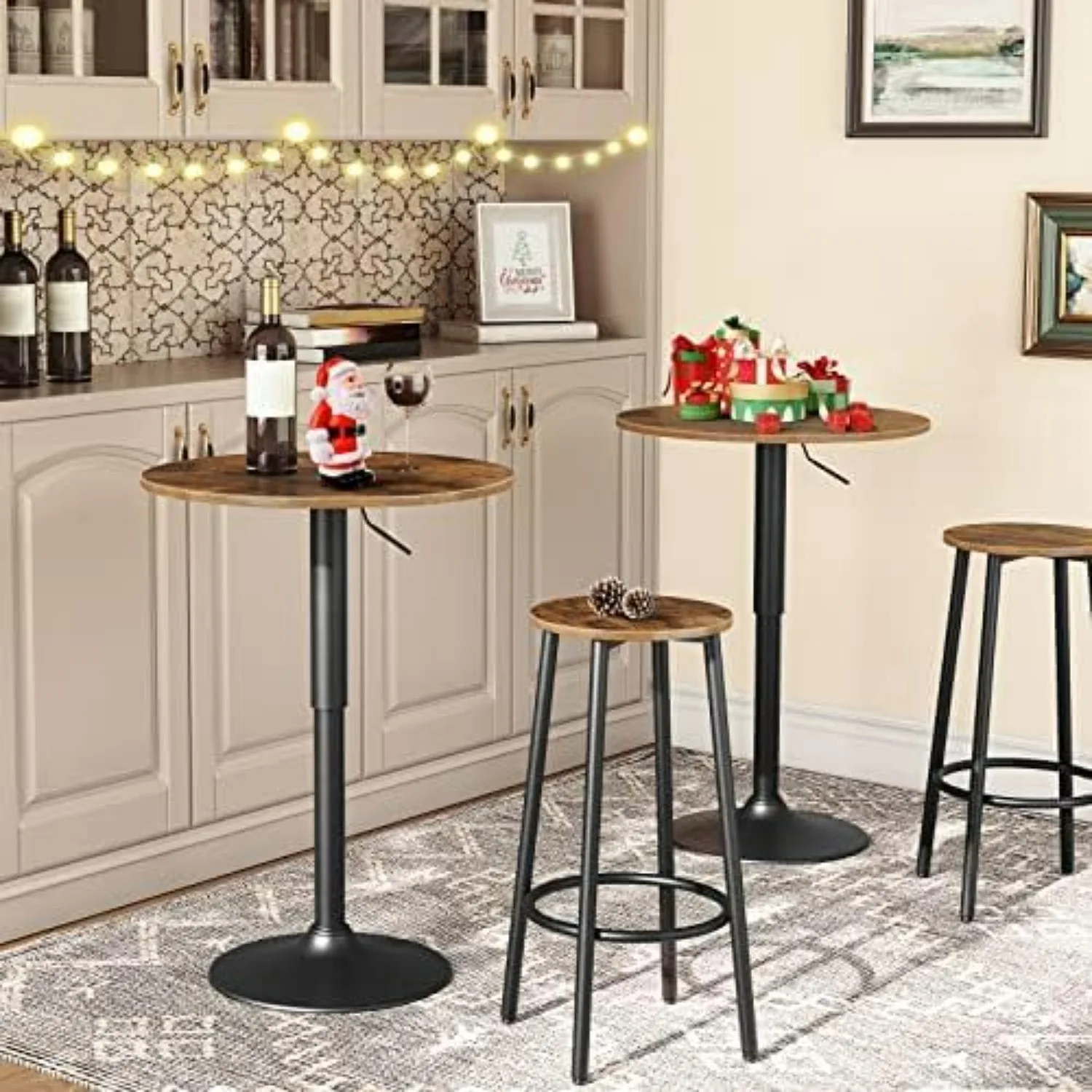 Kitchen Round Height Stools with Footrest, Breakfast Bar Stools, Sturdy Steel Frame, for Dining Room, Kitchen,