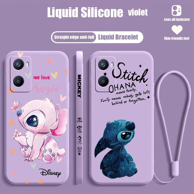 Disney Angie Stitch For OPPO A98 A96 A94 A93 A77S A76 A74 A73 A72 A57E S A56S Liquid Left Rope Phone Case