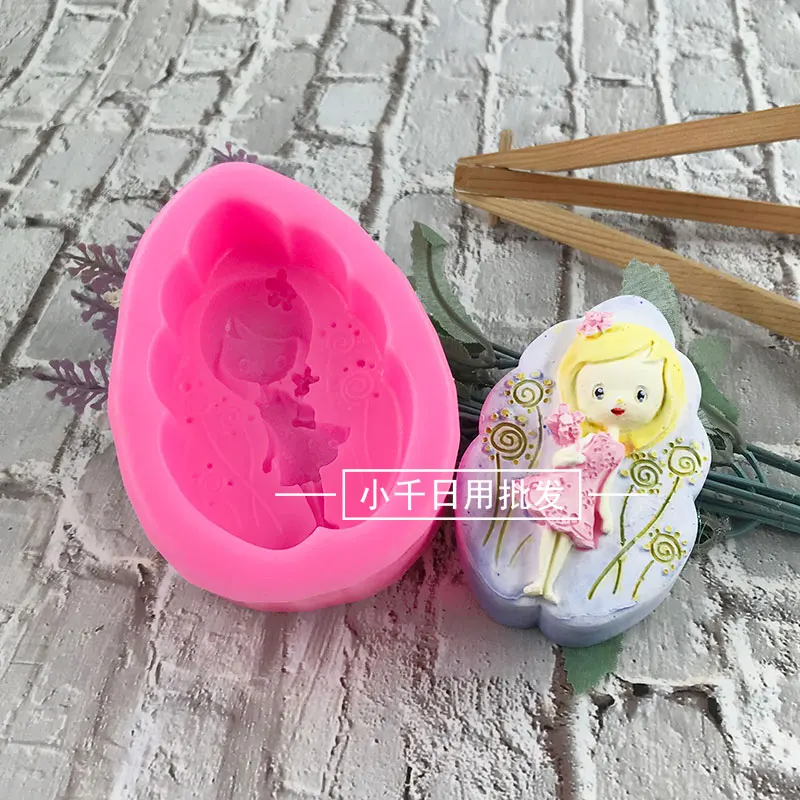 สาวน้อยดอกไม้ Fairy แม่พิมพ์ซิลิโคน DIY ช็อกโกแลตแม่พิมพ์อาหารวัสดุความปลอดภัยขนมหวานทําสบู่แม่พิมพ์อุปกรณ์ครัว