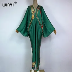 WINYI nowy letni wysoki widelec seksowny boho sukienka z nadrukiem kobiet kaftan z bohema długa rękawem kaftan damska moda okrycie plażowe Up vestidos