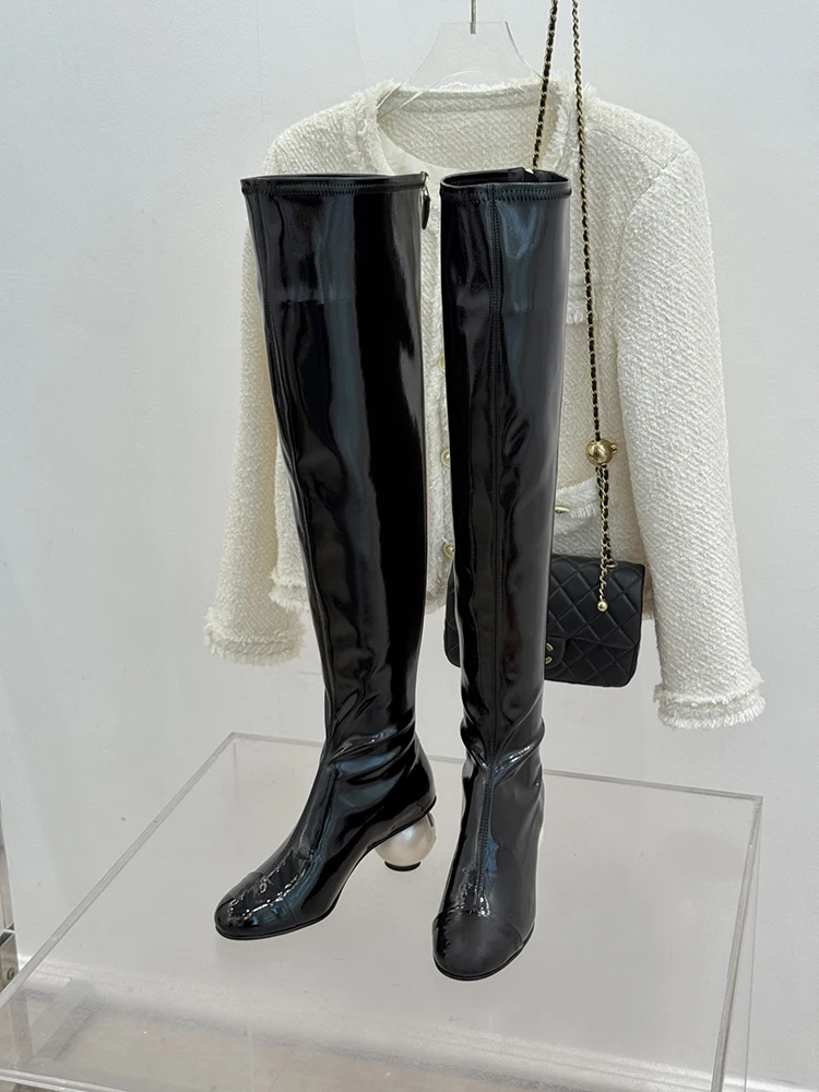 Spenneooy Autumn Winter New style Long Boots Round Head Round Heel Genuine Leather Material Woman Black Retro Long Boots