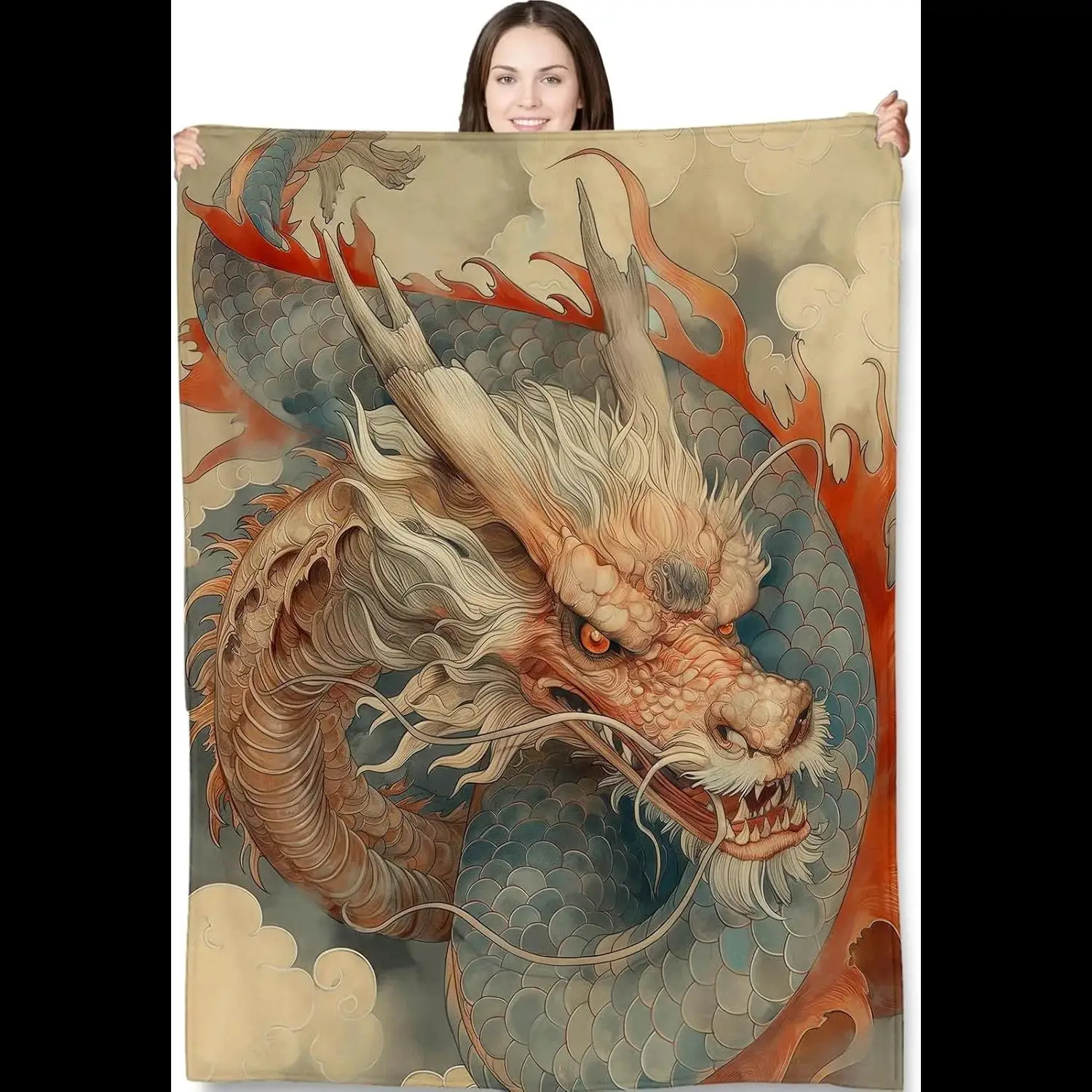

Power Dragon Pattern Throw Blanket Perfect Gift for Dragon Lovers Suitable for Couch Bed Car Camping All Season Use