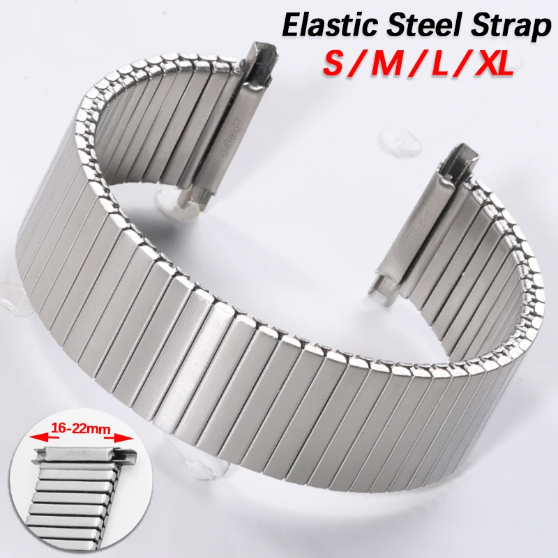Elastic Stainless Steel Watch Band 16‑22mm Flexible Metal Wrist Strap Expansion Bracelet S/M/L/XL Size Replacement for Men Women