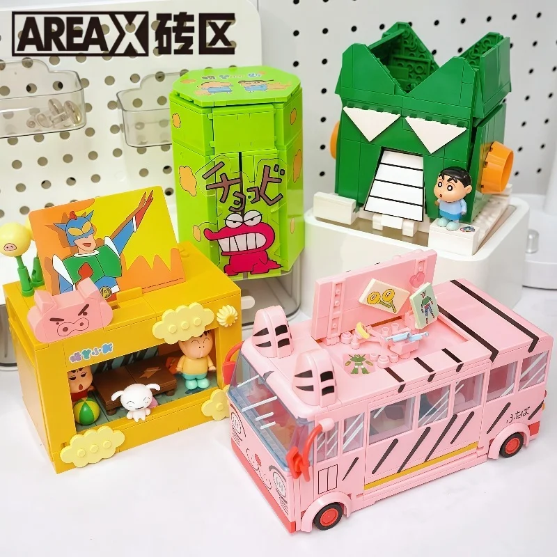 

New AREAX Building Blocks Crayon Shin Chan Game Scene Assembling Toys Cartoon Models Desktop Decoration Children's Birthday Gift