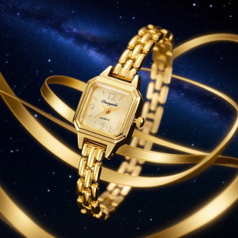 

Простые квадратные женские наручные часы-браслет, модные роскошные золотые женские кварцевые часы, деловые платья, женские часы Reloj Mujer