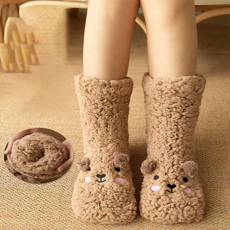 

Super Thick Teddy Bear With Plush Socks Cartoon Cute Sleep Socks Winter Thick Warm Floor Socks Girls Socks Winter Accessories