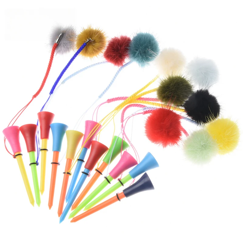 5pcs Golf Plastic Tees Random Color with Anti Drop Strap Rope JQT001