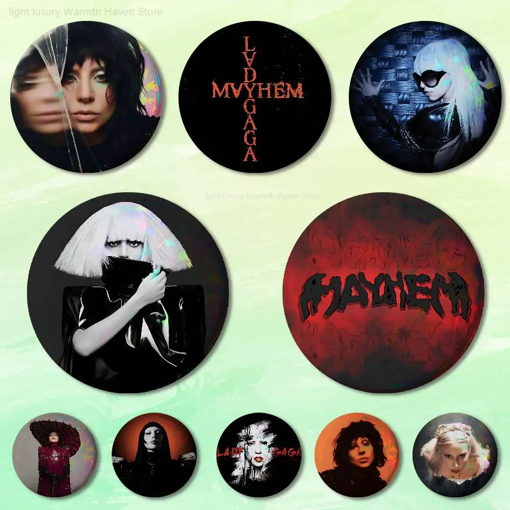 

L-Lady G-Gaga Mayhem 58mm 44mm HD Print Brooch Badges Pretty Derby Round Display Brooches Lapel Pins