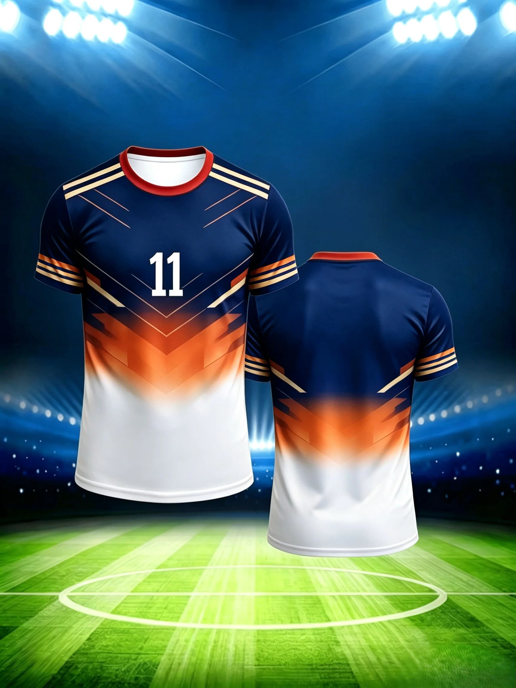 Men's gradient soccer ball print short-sleeved T-shirt with number 11 print, breathable and comfortable sports top.