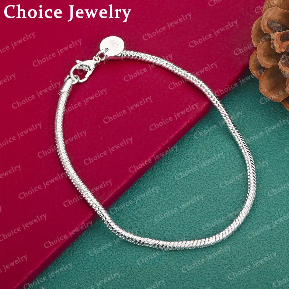 

Браслет-цепочка из стерлингового серебра 925 пробы, 16-23 см, 3 мм, для женщин и мужчин, модные украшения для свадьбы, помолвки, вечеринки, подарки