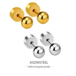 ASONSTEEL Round Ball Press Piercing Stud Earrings Gold Color Stainless Steel 3mm/4mm/5mm Jewelry Wholesale For Women Teenagers