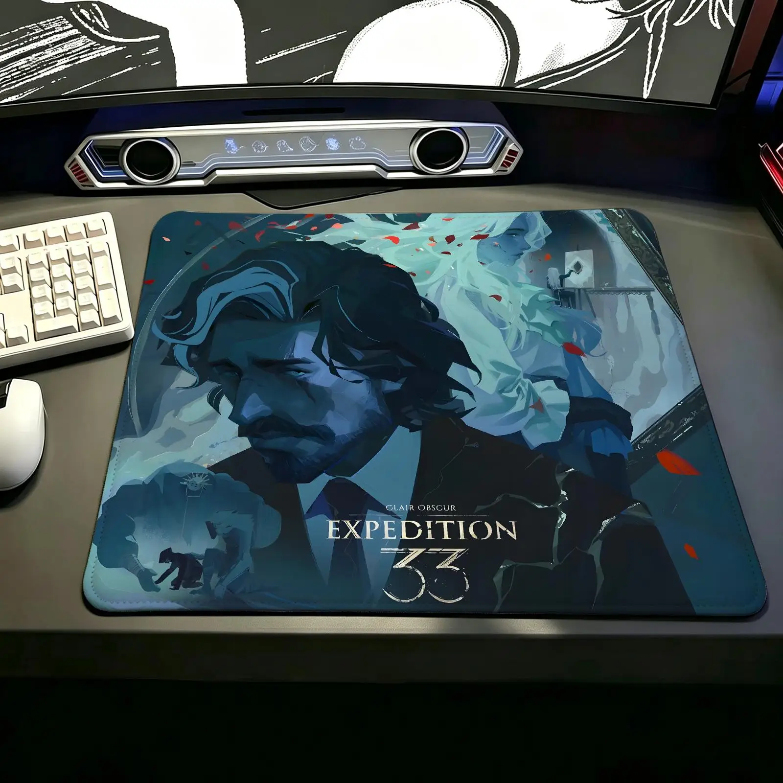 Clair Obscur Expedition 33 S/M Gaming Mat,Reinforced Stitched Edge,Portable Non‑Slip Pad for Laptop Office & E‑Sports Game Play