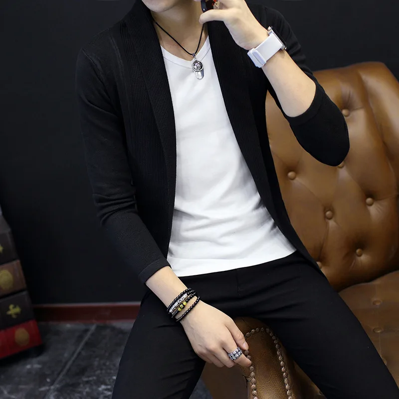 American 2025 Spring New Fashion Men's Slim Casual Trendy Long Sleeve Pocket Solid Color Knitted Sweaters Male Coat Clothes Tops