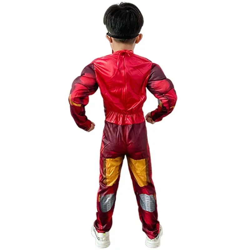 Iron Man Muscle Costume for Kids Superhero Iron Man Cosplay Costume Jumpsuit Zentai Mask Gloves Halloween Party Costume Childr