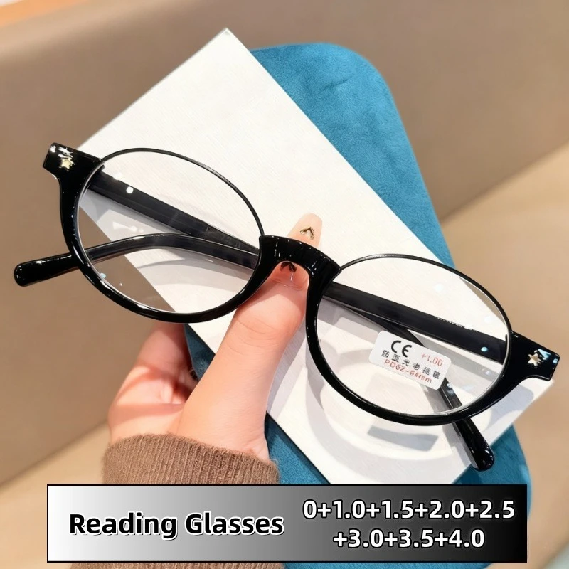 

Retro Half Frame Anti Blue Reading Glasses Sturdy Comfortable Elegant Literature and Art Eye Protection Eyeglasses 0 TO +4.0