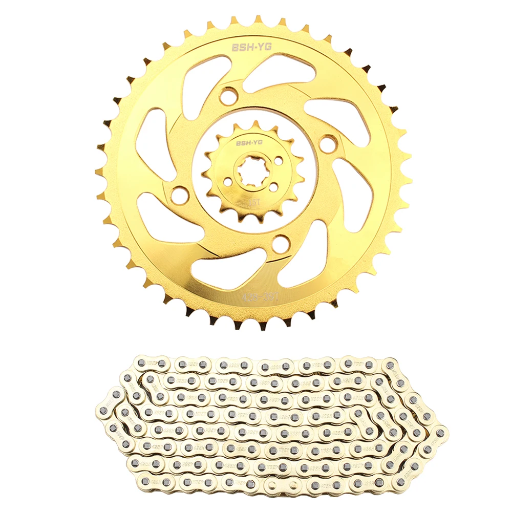 

Golden Motorcycle Chain Gear Set - 39T-15T 428H-116L Fits LC135 Motorcycles Ldeal For Street-Sport-Bikes Motorcycle Accessorie