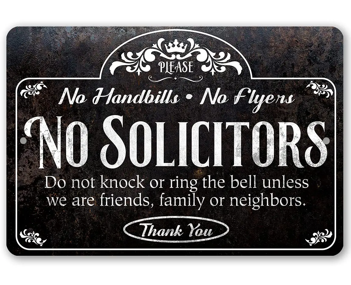 Please No Solicitors Thank You - Great Front Door Gate and Entryway Sign, Do Not Ring The Bell Business Signage, Rustic Metal Lo