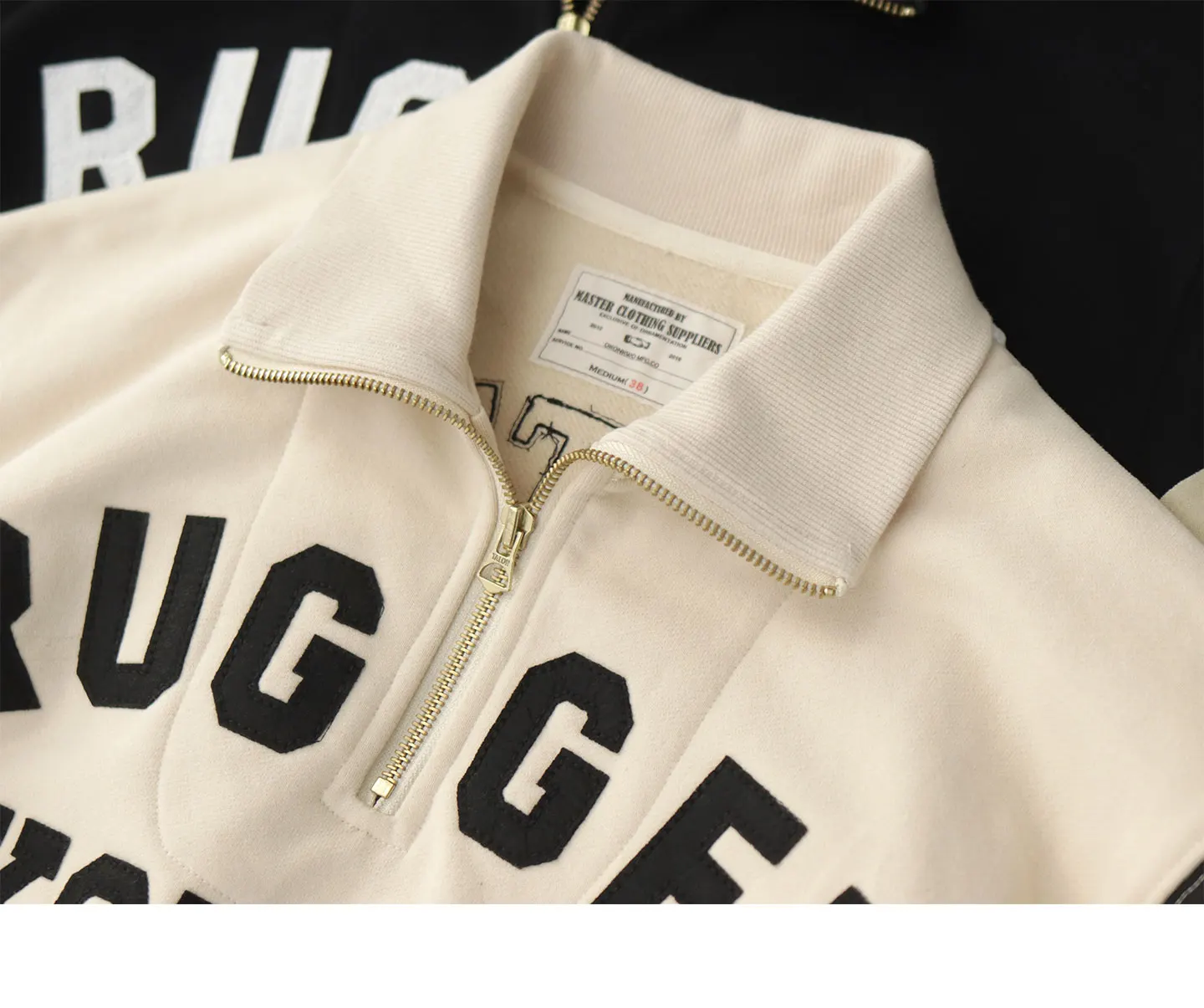 Autumn American Retro Heavyweight Half Open Collar Letter Printed Sweatshirts Men's Simple 100% Cotton Washed Loose Casual Coat