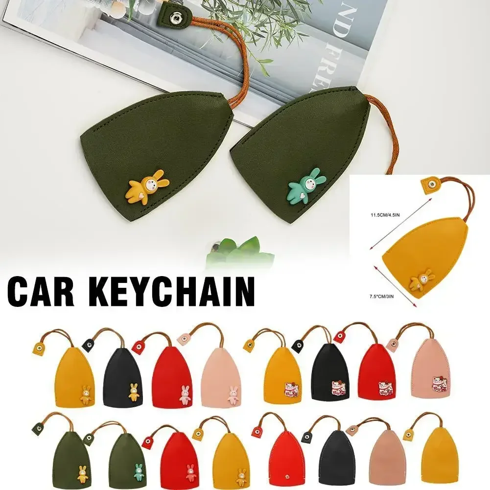 Cute Creative Pull Out Key Sleeve Cartoon Animal PU Leather Car Key Case Holder Large Capacity Keychain Pouch Keychain Organizer