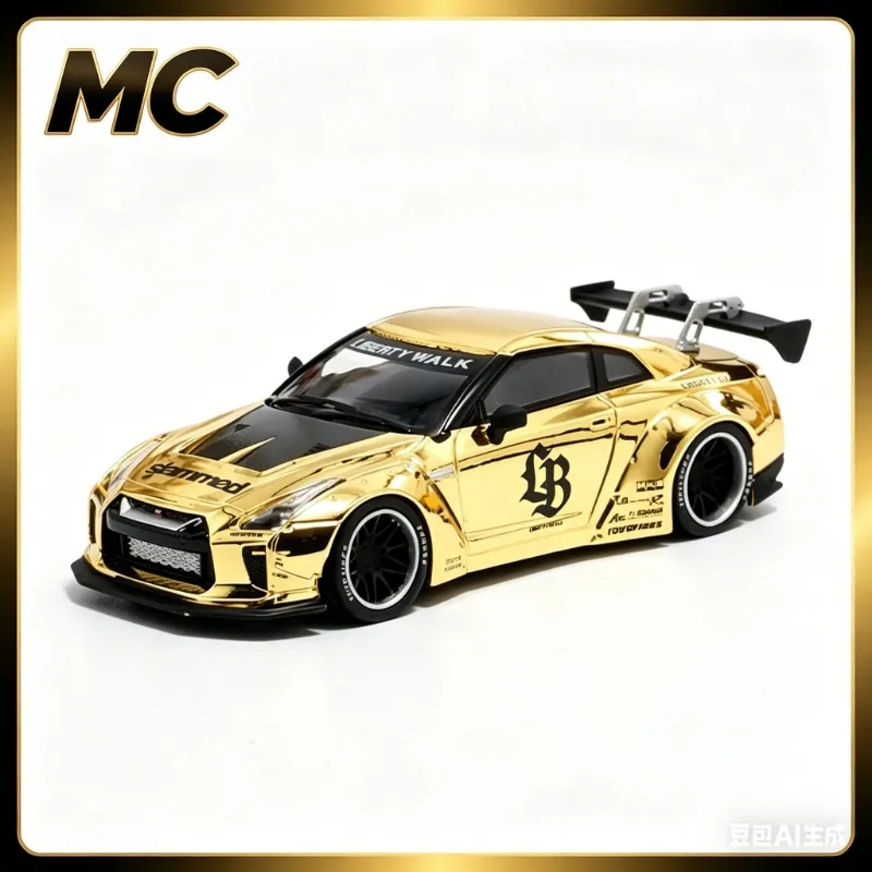 

Модель автомобиля MC 1:64 Nissan GT-R R35 LB Widebody Modification 1.5 Liters, электролитированная, золотистая, имитация статической фигурки, из сплава.