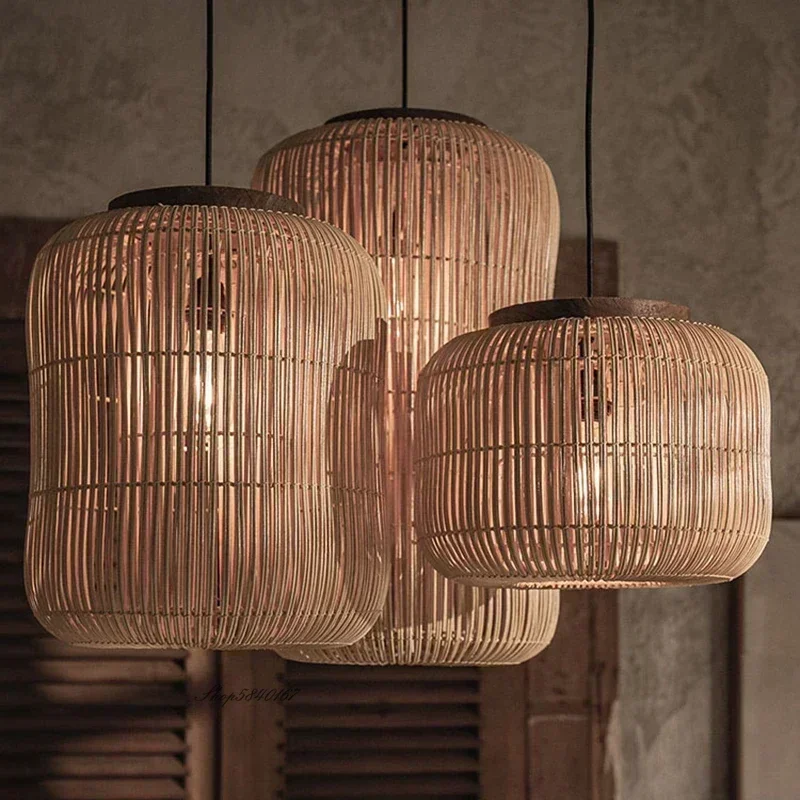

Chinese New Retro Handmade Rattan Pendant Lamp Homestay Living Room Restaurant Bedroom LED Chandelier Home Decor Light Fixtures