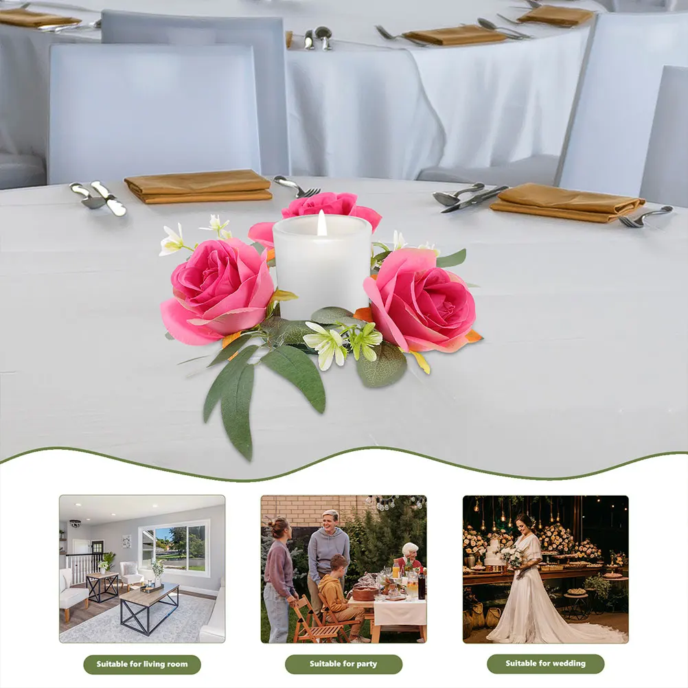 

2 Pcs Artificial Rose Wreath for Pillars Lightweight Portable Floral Decoration Table Photo Props Winter Ring