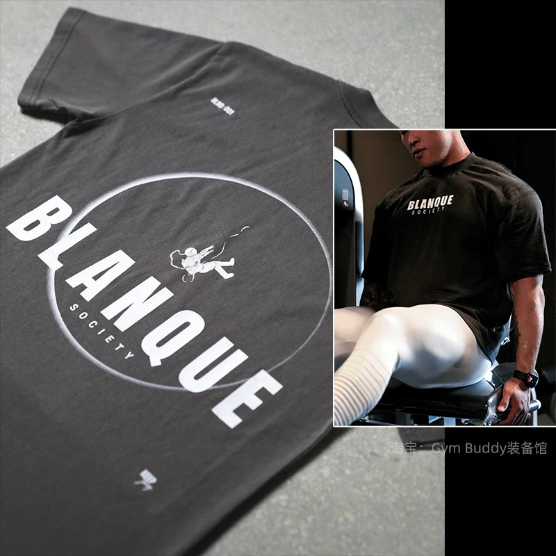 تي شيرت رجالي عتيق للياقة البدنية في صالة الألعاب الرياضية تي شيرت فضفاض كبير الحجم من القطن تي شيرت رياضي للتدريب ملابس رجالية للجنسين ملابس ركض للنساء #3