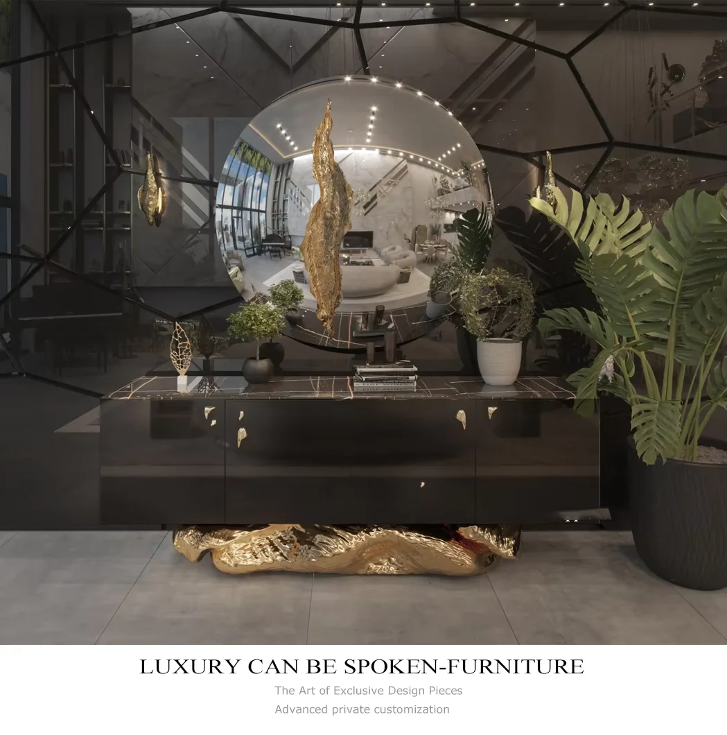 Luxury Kitchen Simple Center Cabinets Design Black and Gold Sideboards Decorative Buffet Cabinets for Living Room