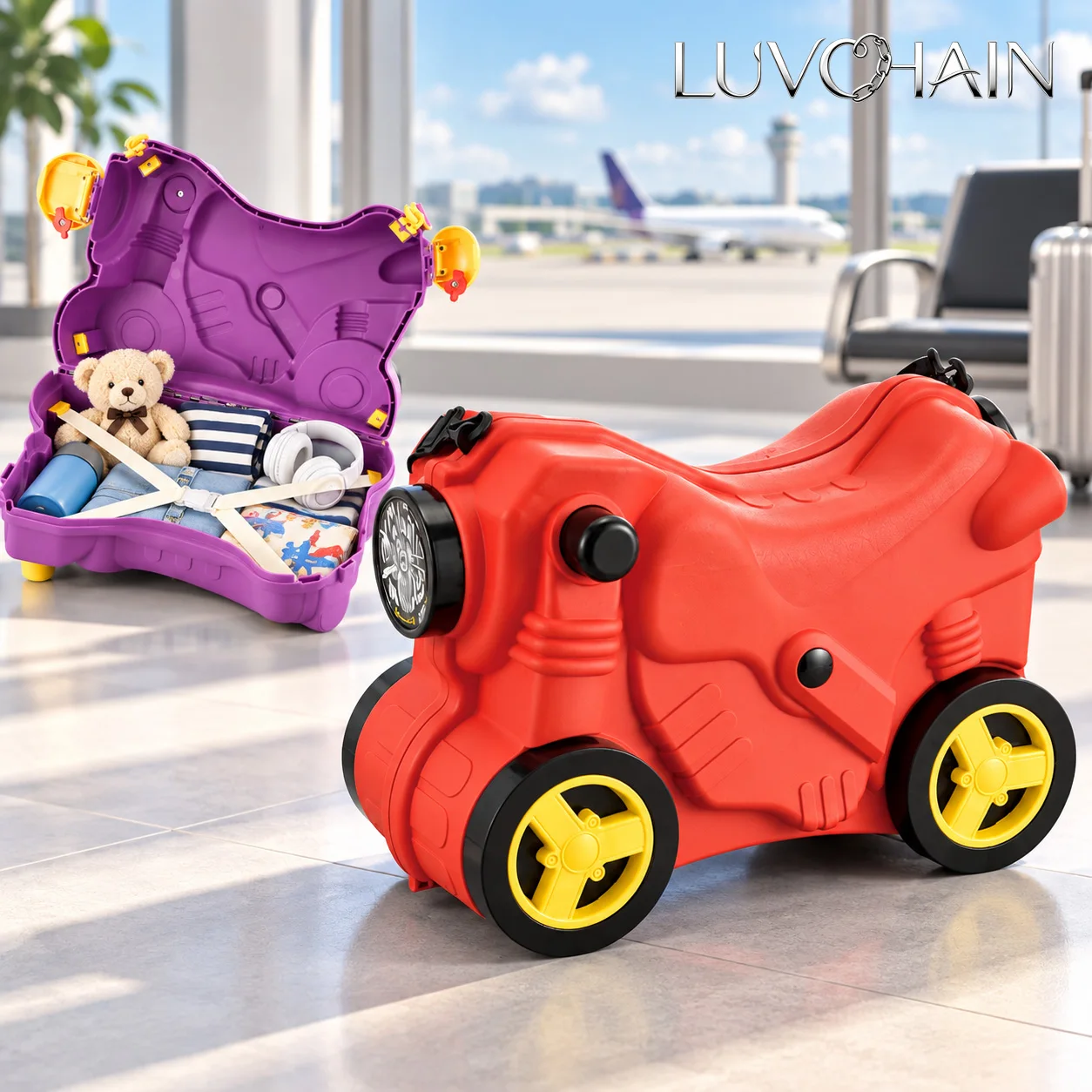 Kinder-Reisekoffer aus Kunststoff, Niedlicher Kleiner Motorrad-Koffer für Kinder, Tragbarer Kinderkoffer zum Mitfahren