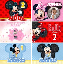 Disney Cartoon Mickey Minnie Mouse Donald Duck Happy Birthday Backgrounds Decors Vinyl Cloth Party Backdrops Baby Shower Banner