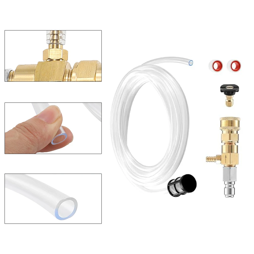 Brass For Pressure Washer Injector Kit Downstream Type 3200 PSI Max Working For Pressure with 7 Piece Accessory Set